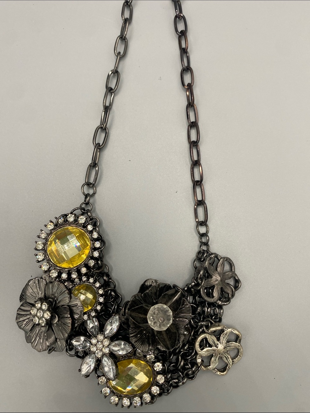 Statement Yellow Crystal Floral Necklace